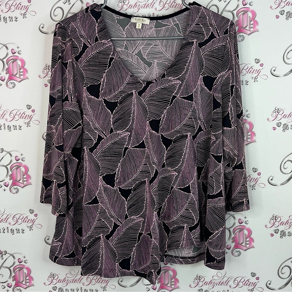 Laura top leaves Black and Pink Leaf Pattern Blouse